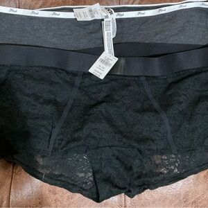 Love Pink Black Lace and Gray Cotton Boyshorts.